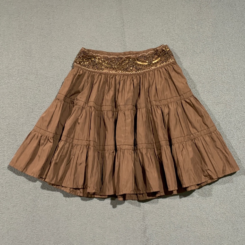 GAP Kids Skirt Girls Size Small Fairy Chocolate‎ Brown Beaded Waist Pleated Boho